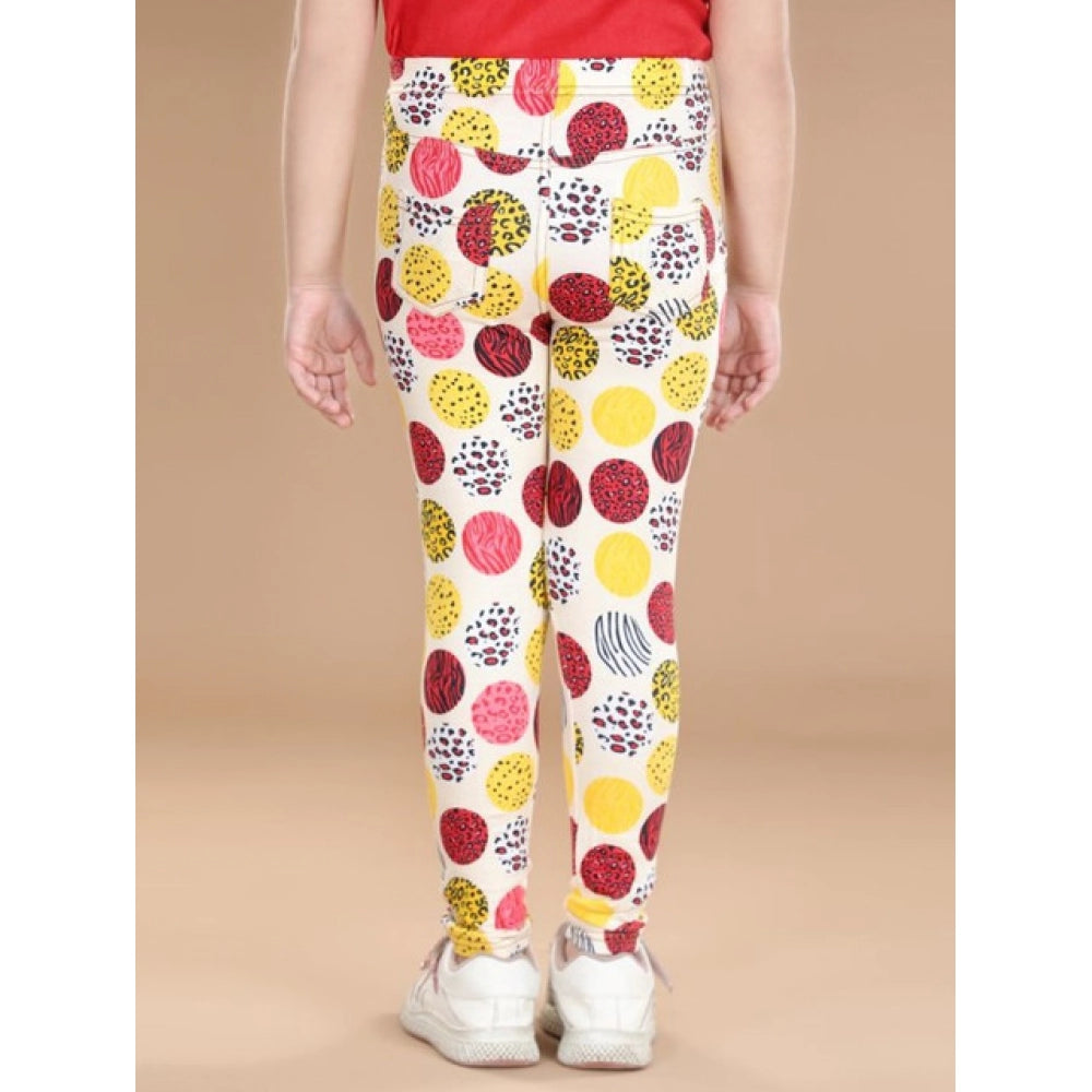 Girl's Cotton Lycra Floral Elasticated Jeggings - Multicolor