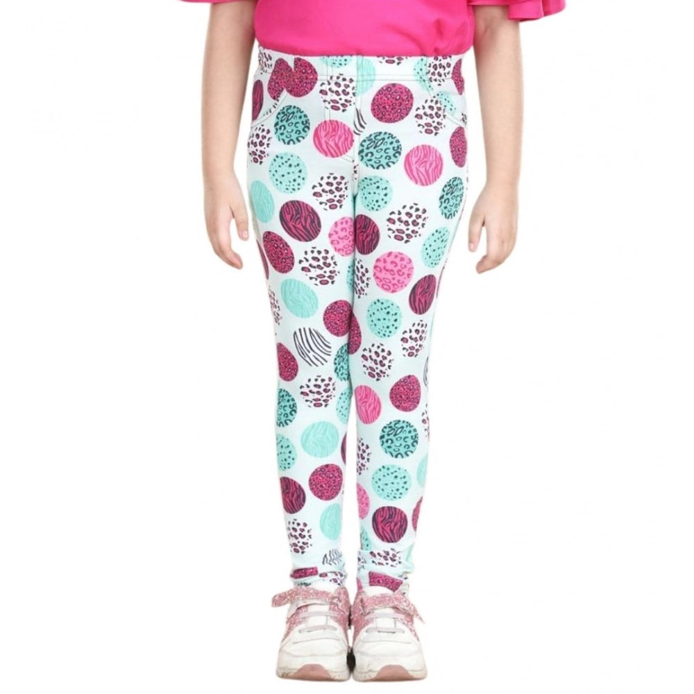 Girl's Cotton Lycra Floral Elasticated Jeggings - Multicolor