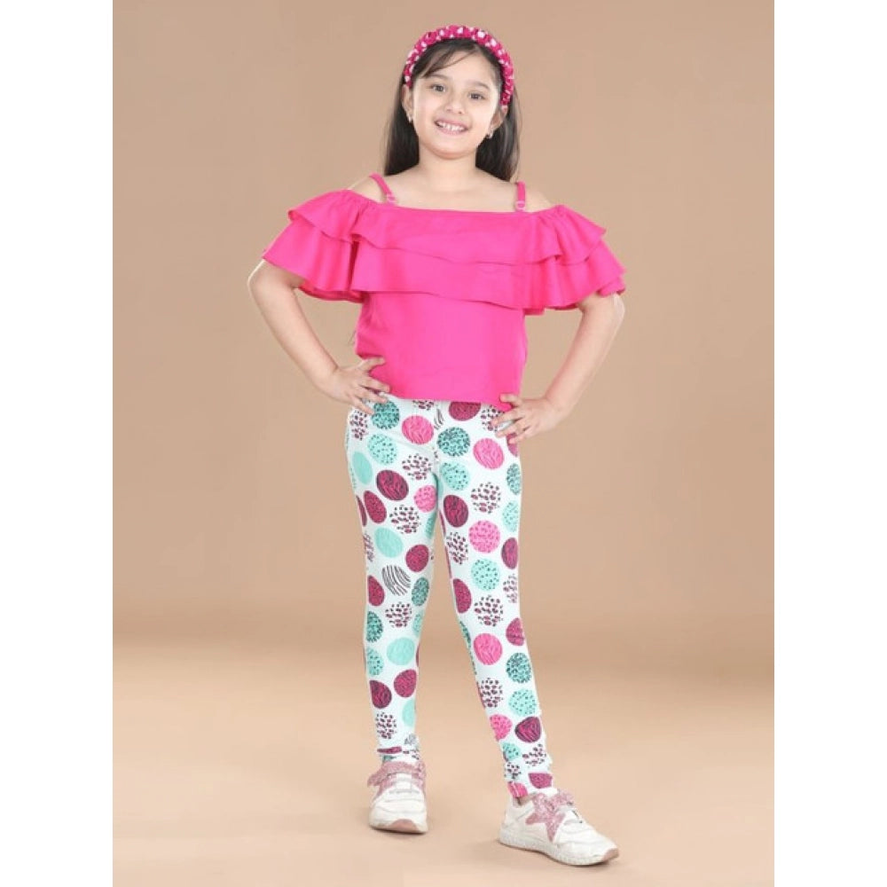 Girl's Cotton Lycra Floral Elasticated Jeggings - Multicolor