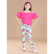 Girl's Cotton Lycra Floral Elasticated Jeggings - Multicolor