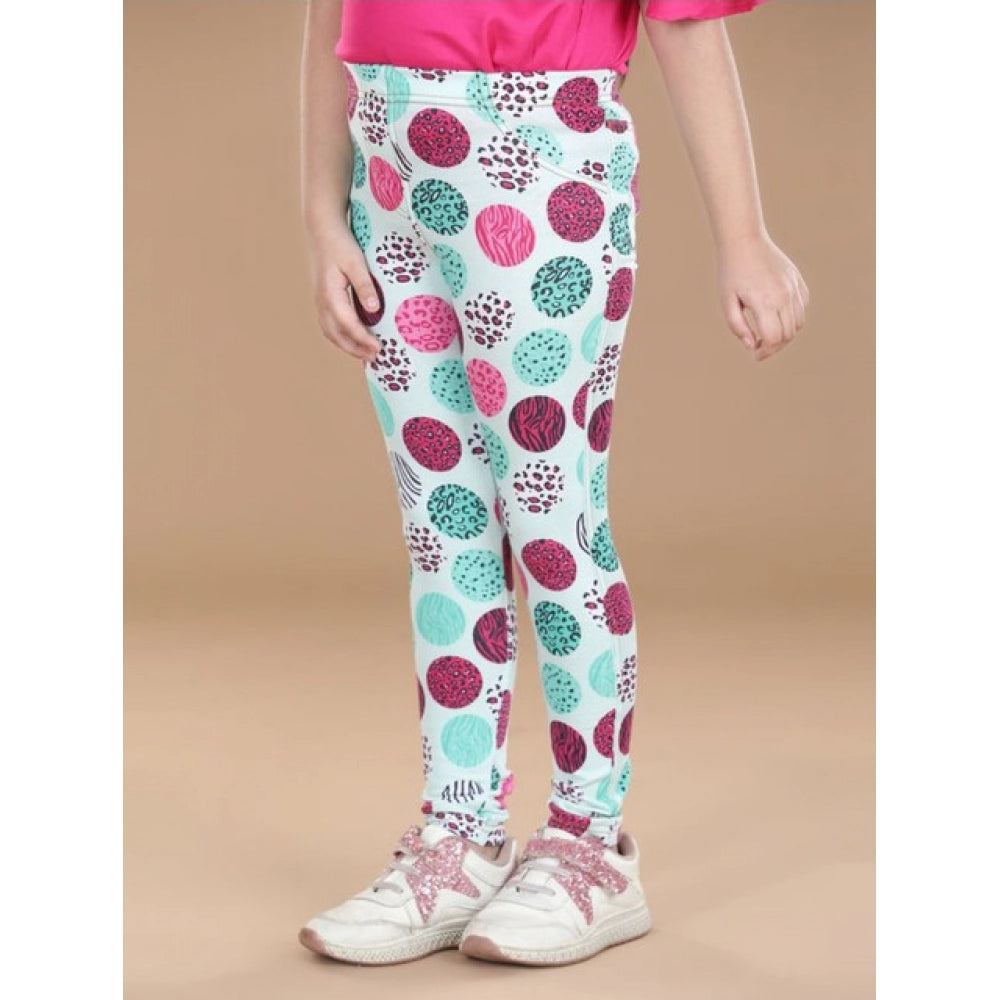 Girl's Cotton Lycra Floral Elasticated Jeggings - Multicolor