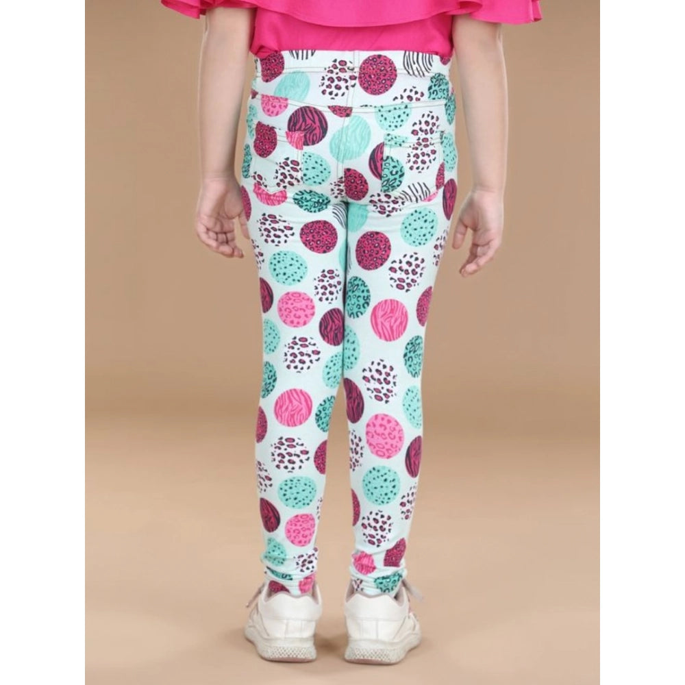 Girl's Cotton Lycra Floral Elasticated Jeggings - Multicolor