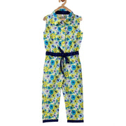 Girl's Cotton Floral Sleeveless Jumpsuit - Yellow