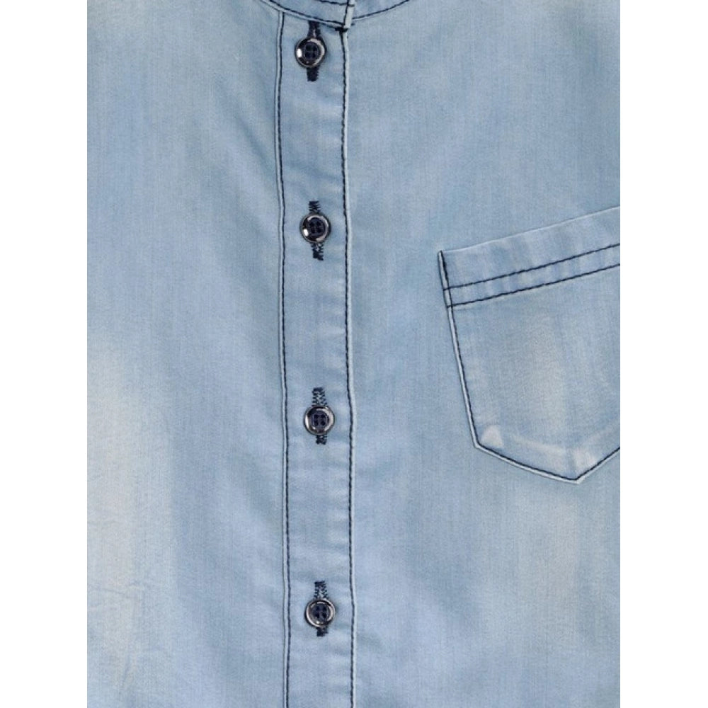 Girl's Denim Embellished Sleeveless Jumpsuit - Blue
