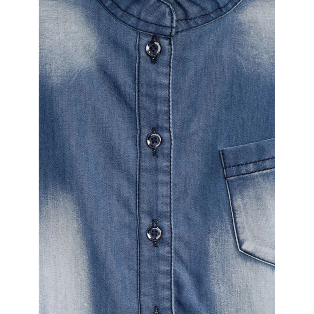 Girl's Denim Embellished Sleeveless Jumpsuit - Blue