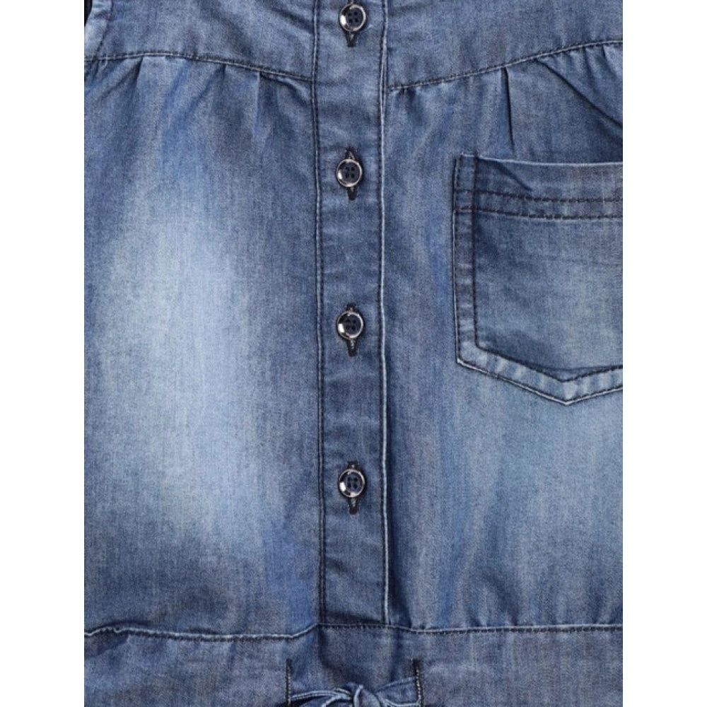 Girl's Denim Embroidered Sleeveless Jumpsuit - Blue