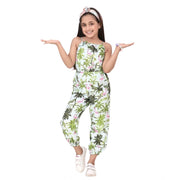 Girl's Denim Embroidered Sleeveless Jumpsuit - White-Green