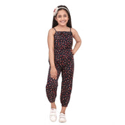 Girl's Rayon Floral Sleeveless Jumpsuit - Black-Red