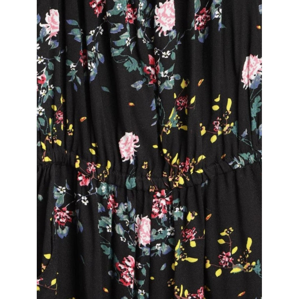 Girl's Rayon Floral Sleeveless Jumpsuit - Black-Pink