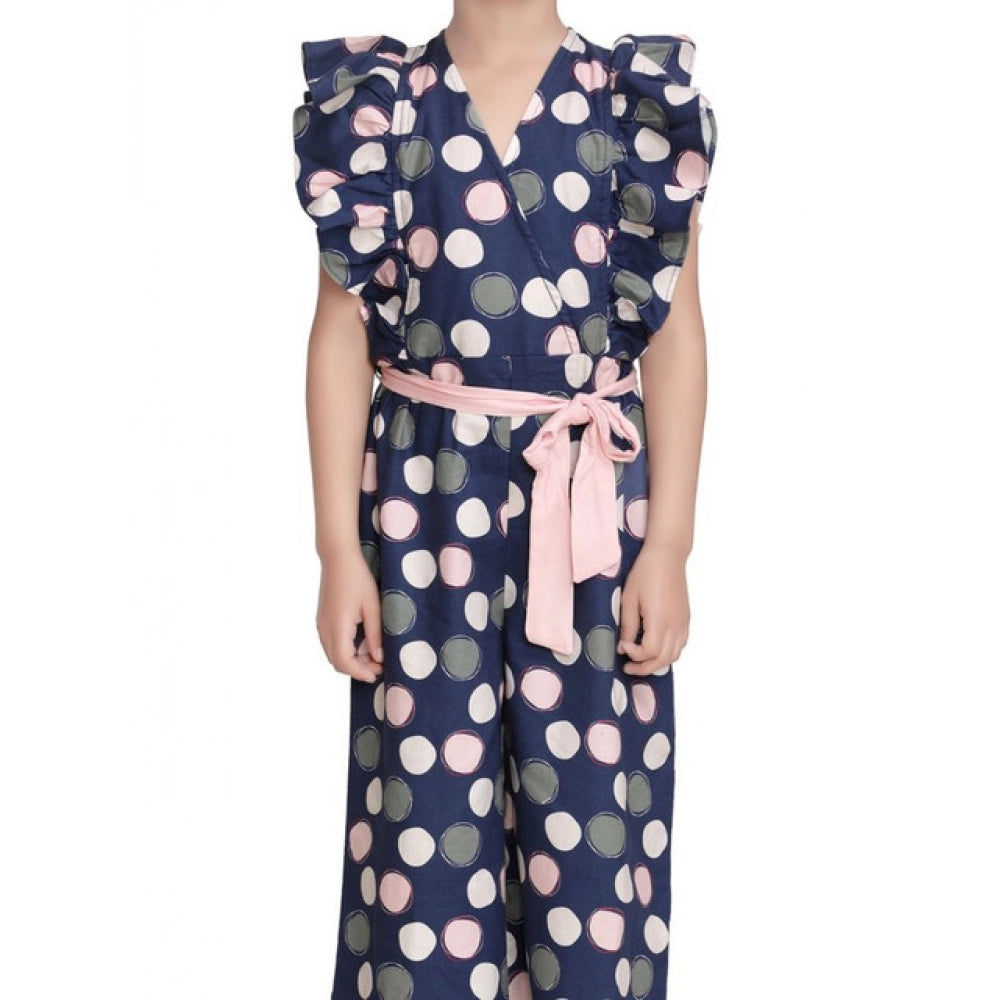 Girl's Rayon Polka Flutter Jumpsuit - Multicolor