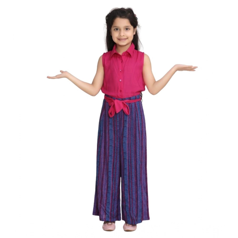 Girl's Rayon Colour Block Sleeveless Jumpsuit - Pink-Blue