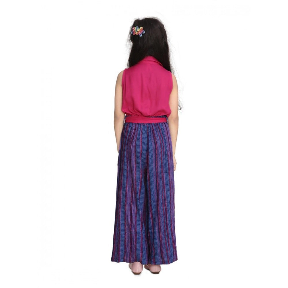 Girl's Rayon Colour Block Sleeveless Jumpsuit - Pink-Blue