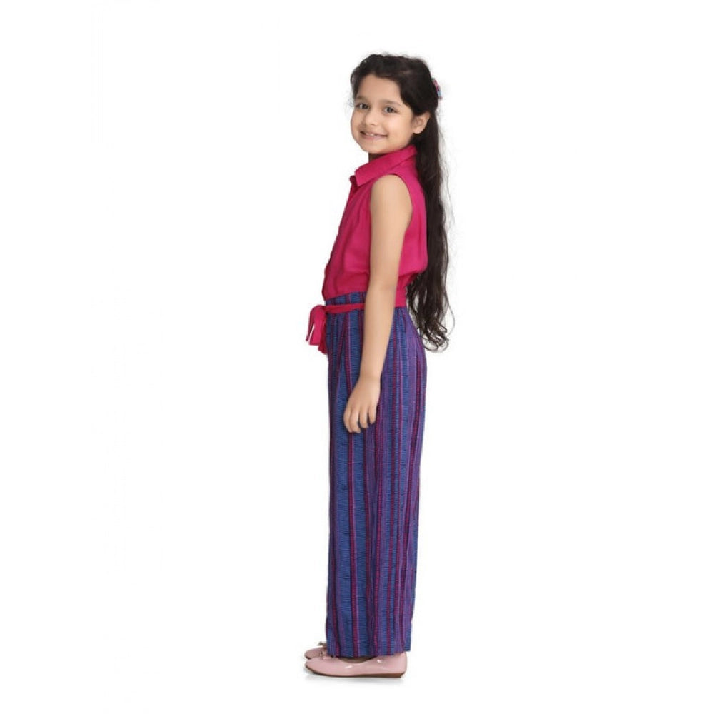 Girl's Rayon Colour Block Sleeveless Jumpsuit - Pink-Blue