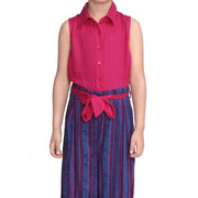 Girl's Rayon Colour Block Sleeveless Jumpsuit - Pink-Blue