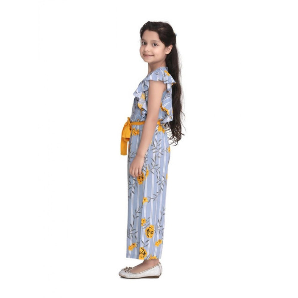 Girl's Rayon Floral Flutter Jumpsuit - Blue-Yellow
