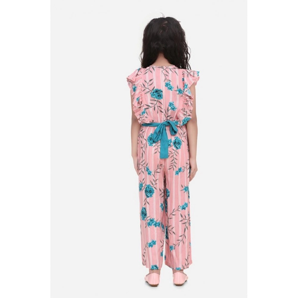 Girl's Rayon Floral Flutter Jumpsuit - Pink-Blue
