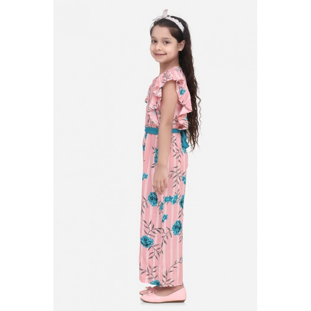 Girl's Rayon Floral Flutter Jumpsuit - Pink-Blue