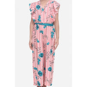 Girl's Rayon Floral Flutter Jumpsuit - Pink-Blue