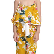 Girl's Rayon Floral Shoulder Straps Jumpsuit - Mustard