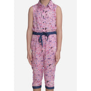 Girl's Cotton Printed Sleeveless Jumpsuit - Pink