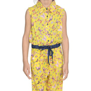 Girl's Cotton Printed Sleeveless Jumpsuit - Yellow