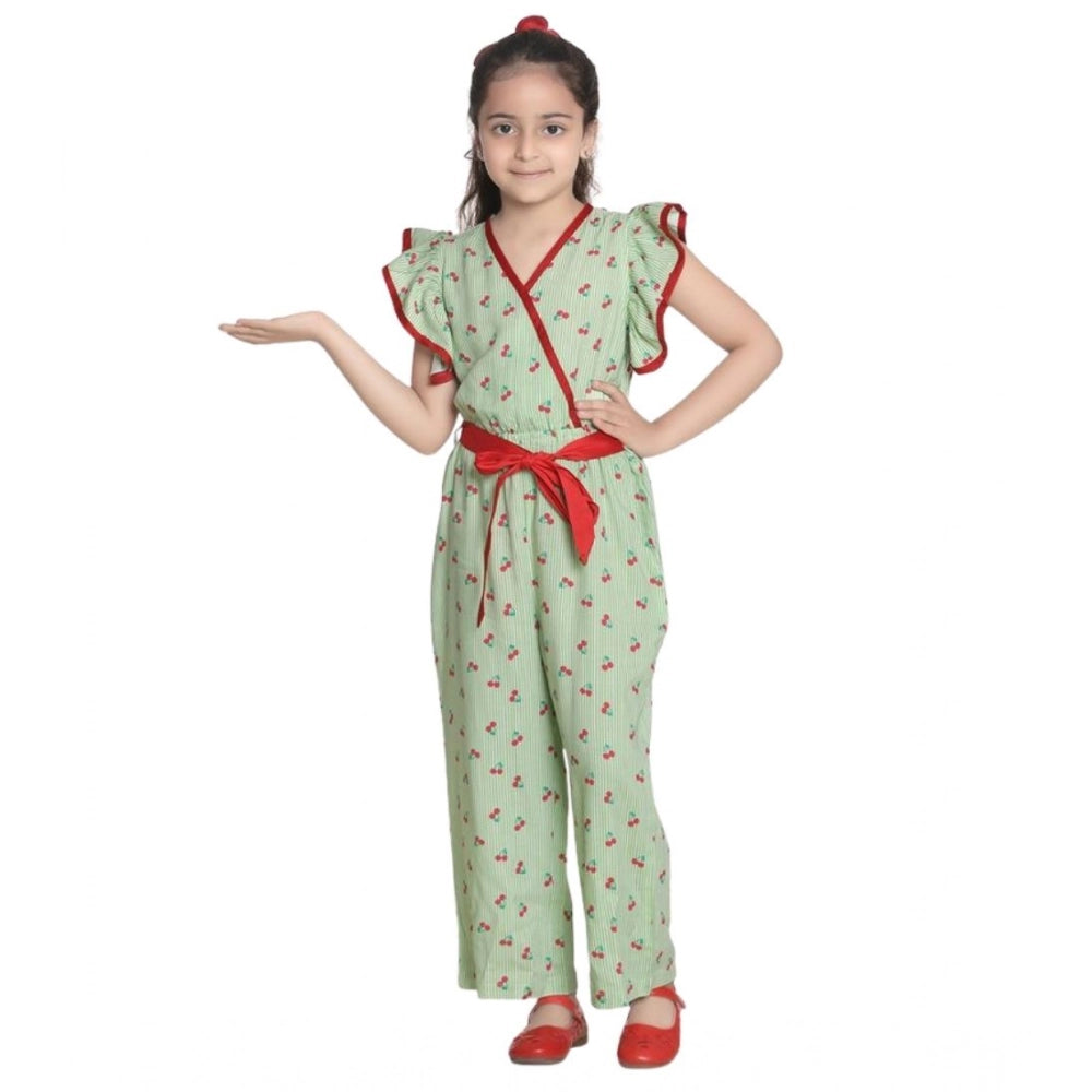 Girl's Rayon Printed Flutter Jumpsuit - Green