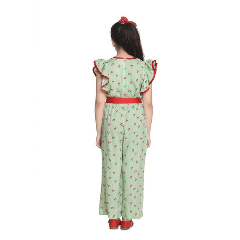Girl's Rayon Printed Flutter Jumpsuit - Green