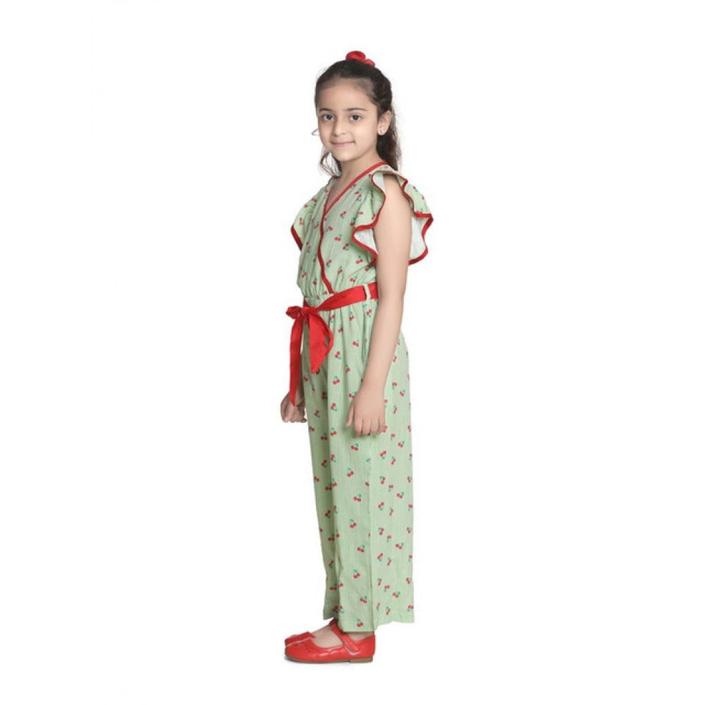 Girl's Rayon Printed Flutter Jumpsuit - Green
