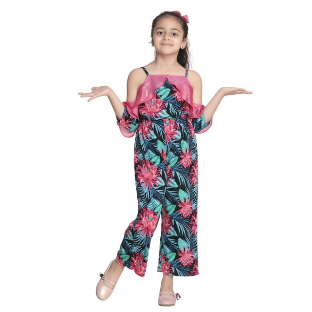 Girl's Polyester Floral Cold Shoulder Jumpsuit - Pink