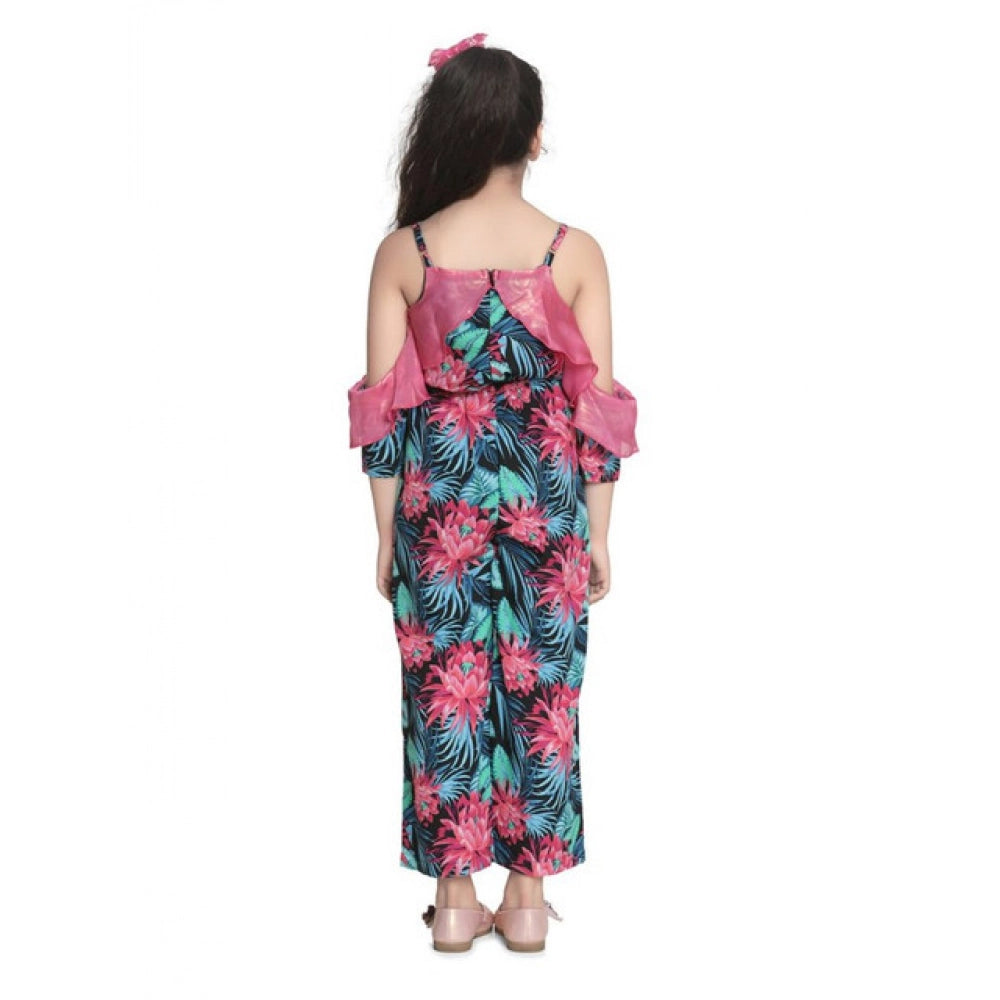Girl's Polyester Floral Cold Shoulder Jumpsuit - Pink