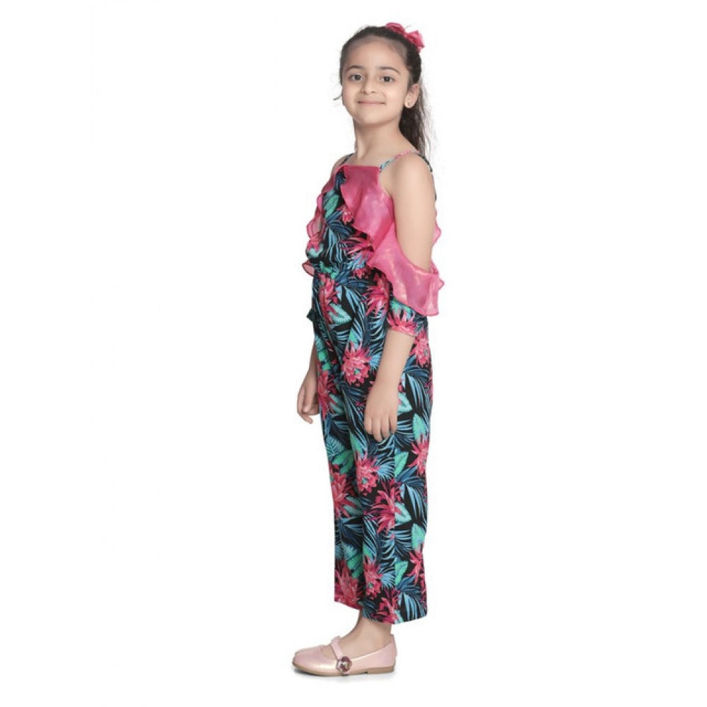 Girl's Polyester Floral Cold Shoulder Jumpsuit - Pink