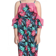 Girl's Polyester Floral Cold Shoulder Jumpsuit - Pink