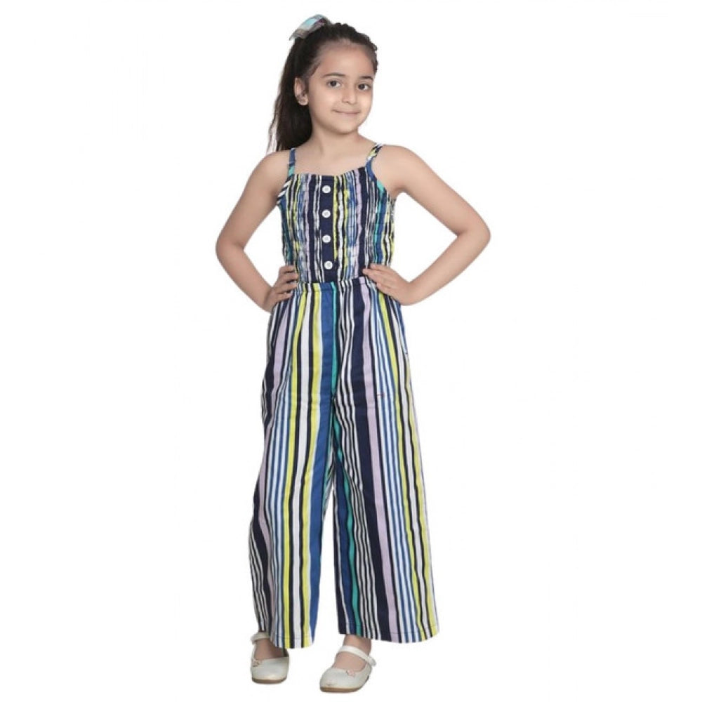 Girl's Rayon Striped Sleeveless Jumpsuit - Blue