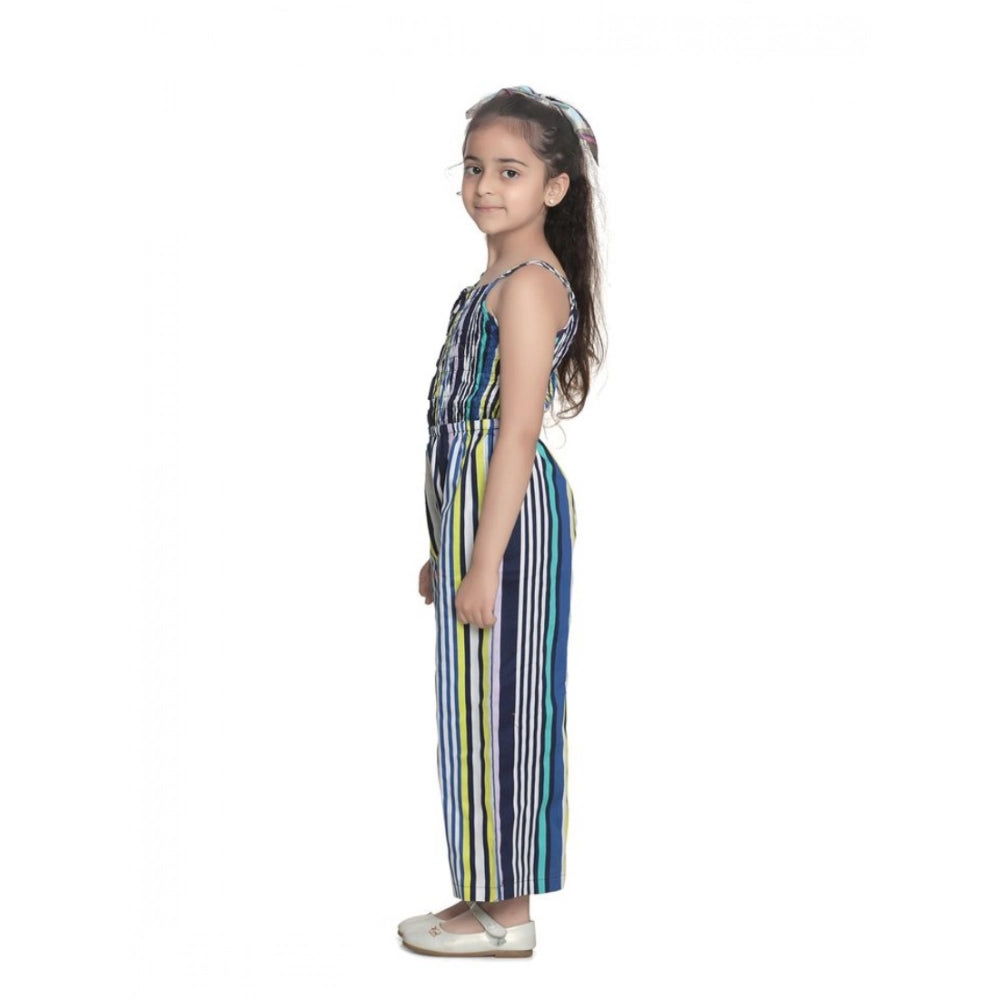 Girl's Rayon Striped Sleeveless Jumpsuit - Blue
