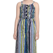 Girl's Rayon Striped Sleeveless Jumpsuit - Blue