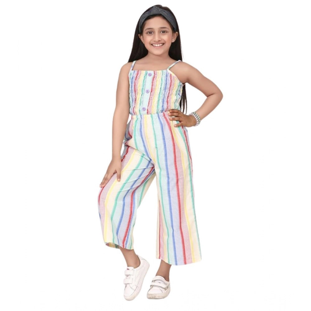 Girl's Polyester Cotton Blend Striped Sleeveless Jumpsuit - Multicolor