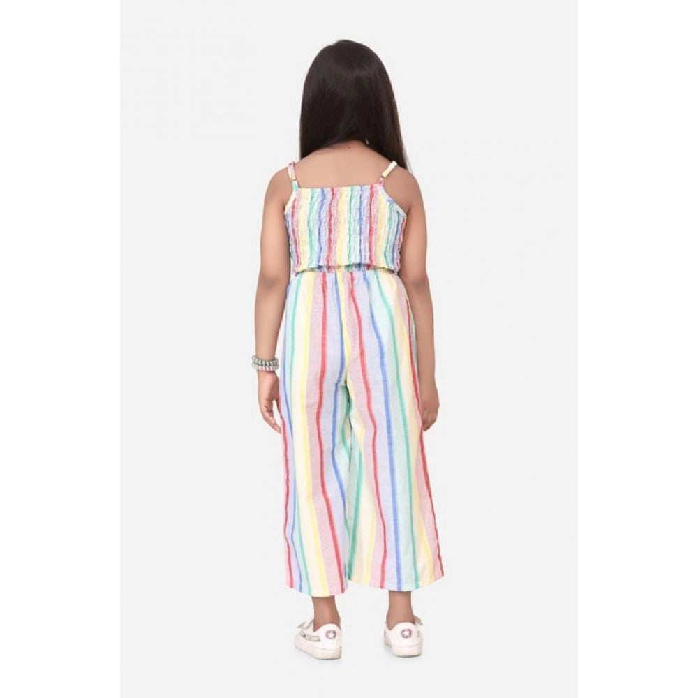 Girl's Polyester Cotton Blend Striped Sleeveless Jumpsuit - Multicolor