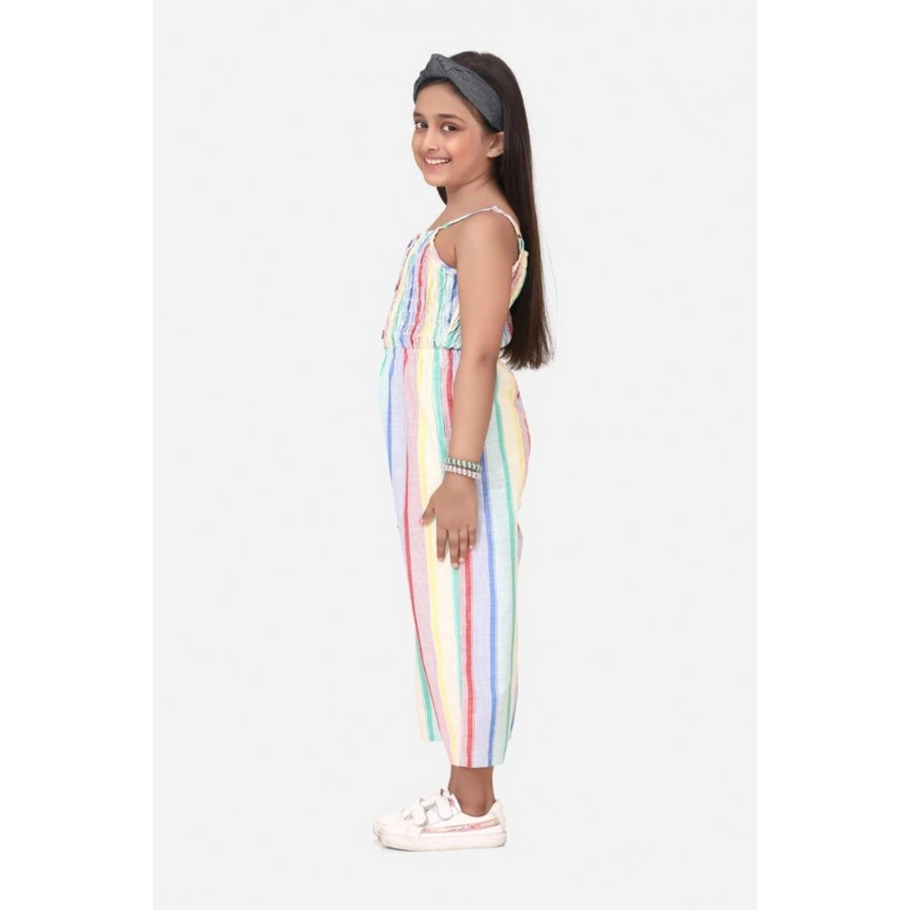 Girl's Polyester Cotton Blend Striped Sleeveless Jumpsuit - Multicolor