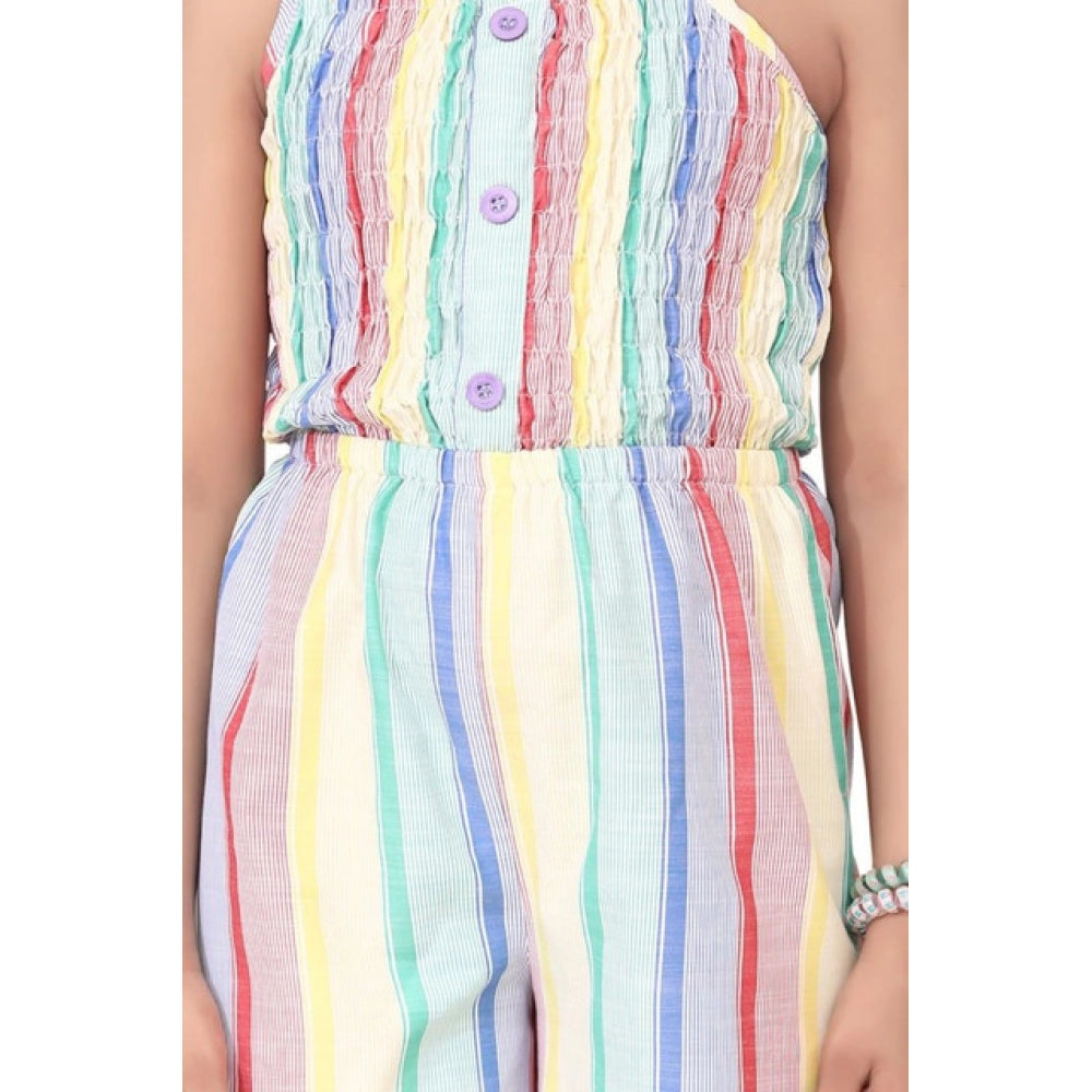 Girl's Polyester Cotton Blend Striped Sleeveless Jumpsuit - Multicolor
