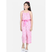 Girl's Rayon Flamingo Print Sleeveless Jumpsuit - Pink