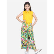 Girl's Rayon Flamingo Print Sleeveless Jumpsuit - Yellow-Multicolor