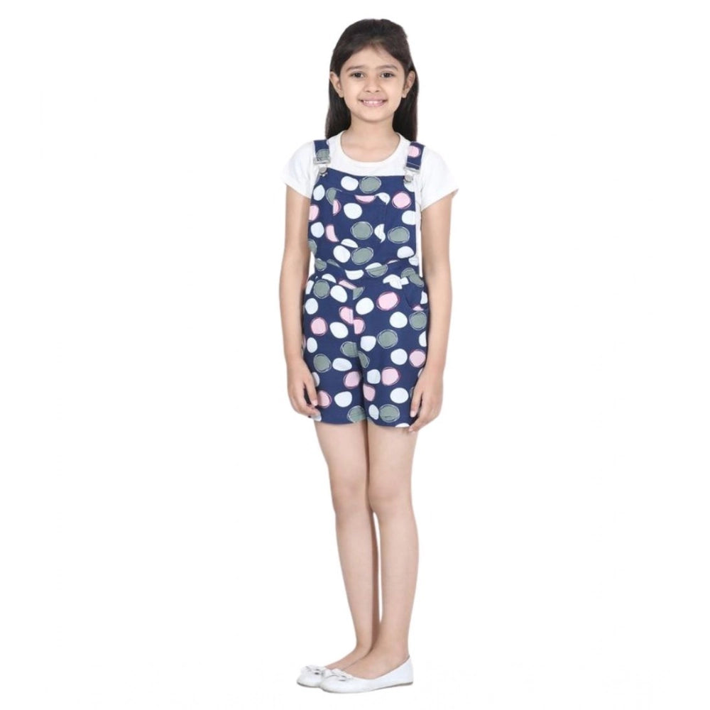 Girl's Rayon Polka Sleeveless Jumpsuit - Blue-Pink
