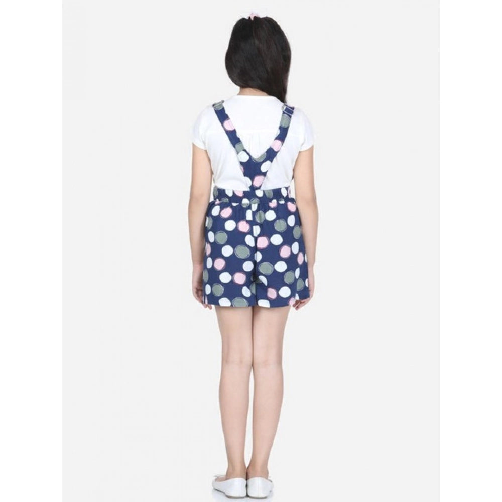 Girl's Rayon Polka Sleeveless Jumpsuit - Blue-Pink