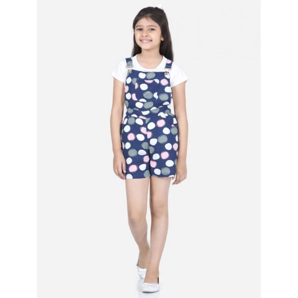 Girl's Rayon Polka Sleeveless Jumpsuit - Blue-Pink