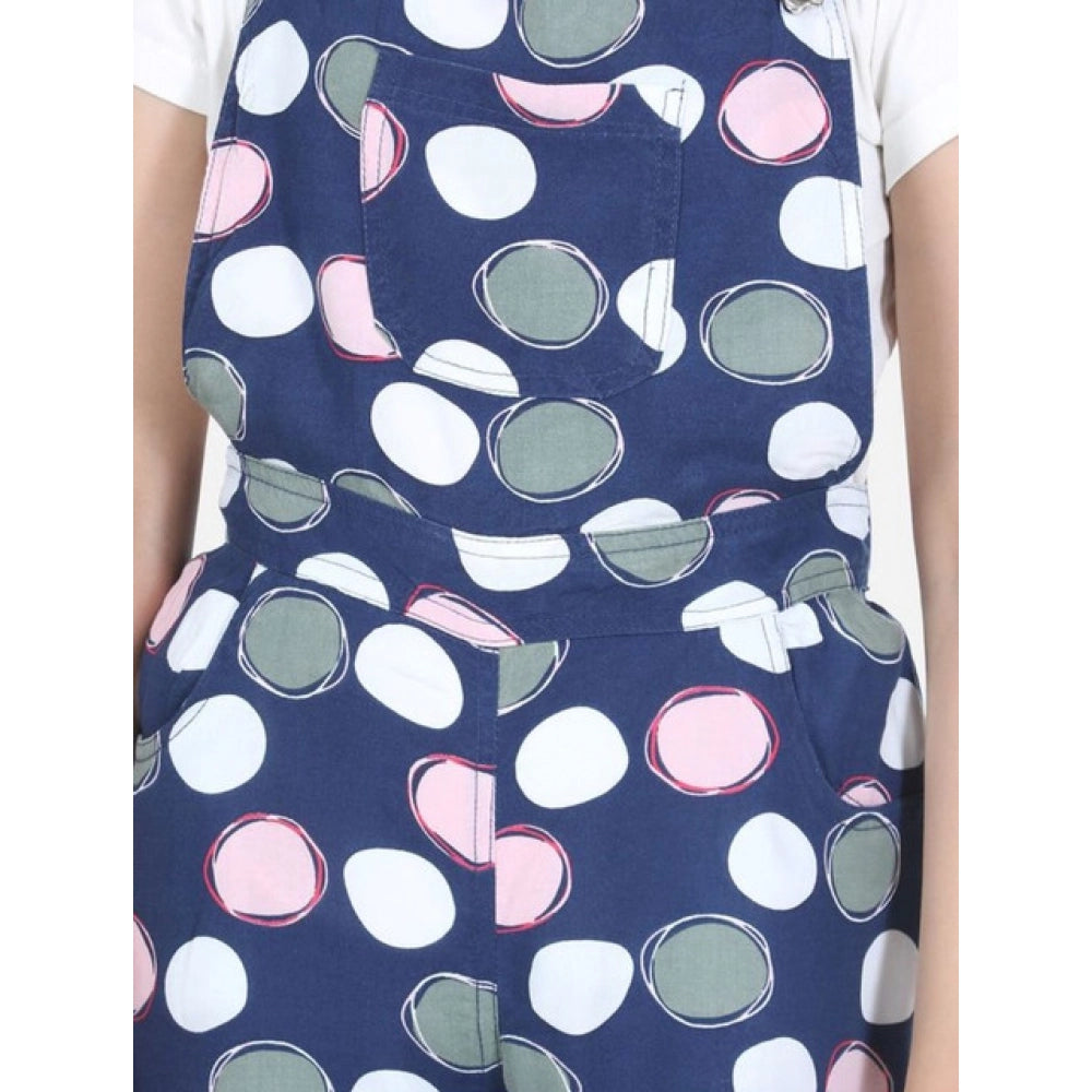 Girl's Rayon Polka Sleeveless Jumpsuit - Blue-Pink