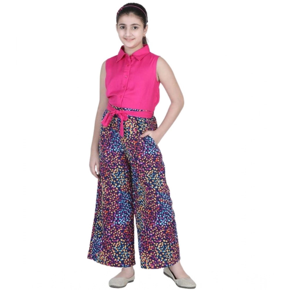 Girl's Bodice-Rayon Colour Block Sleeveless Jumpsuit - Multicolor