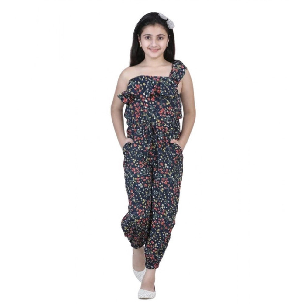 Girl's Polyester Moss Floral Sleeveless Jumpsuit - Multicolor