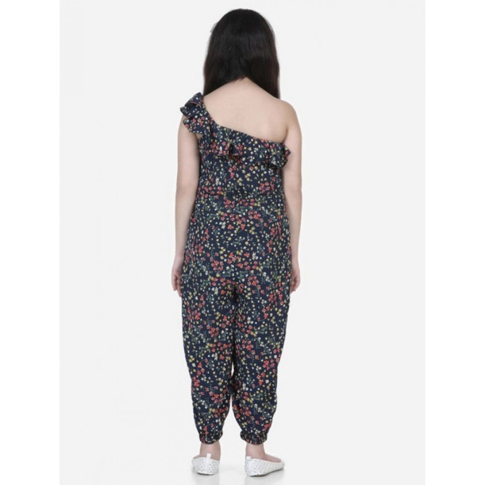Girl's Polyester Moss Floral Sleeveless Jumpsuit - Multicolor