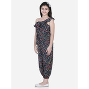 Girl's Polyester Moss Floral Sleeveless Jumpsuit - Multicolor