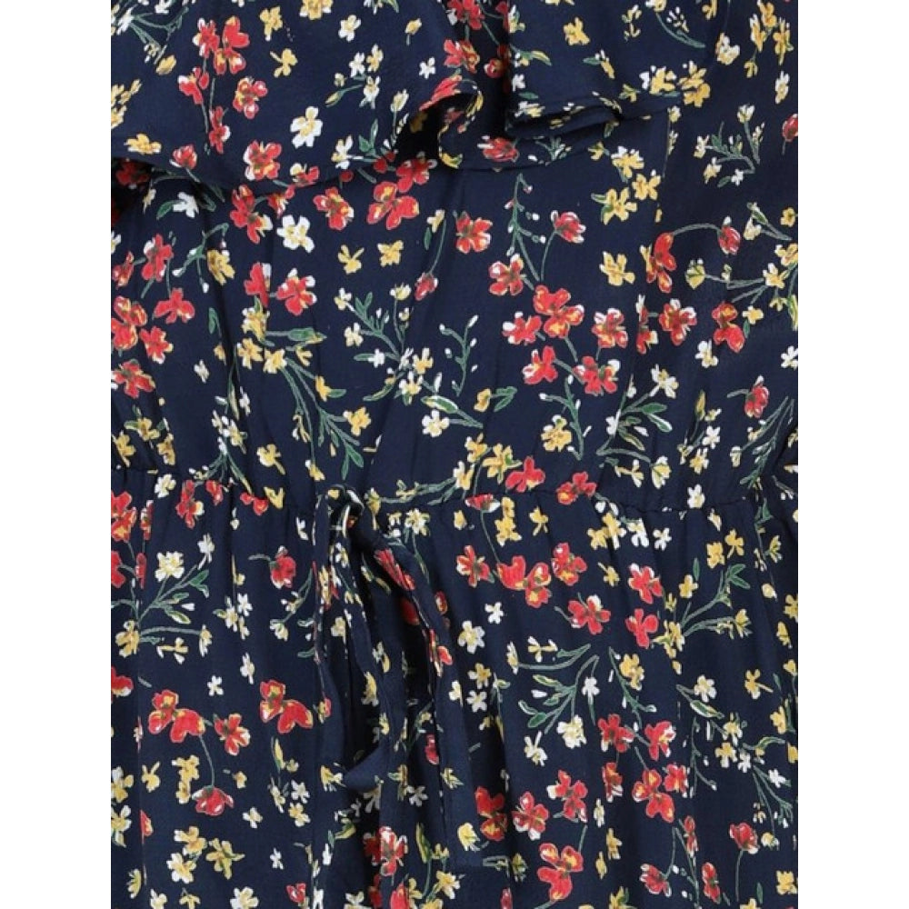 Girl's Polyester Moss Floral Sleeveless Jumpsuit - Multicolor